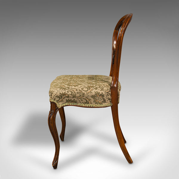 Set of 4 Antique Dining Chairs, English, Walnut, Balloon Back, Victorian, 1850
