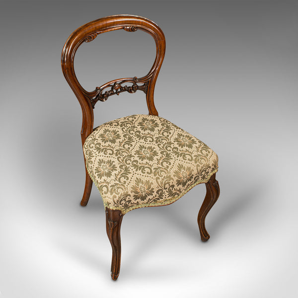 Set of 4 Antique Dining Chairs, English, Walnut, Balloon Back, Victorian, 1850