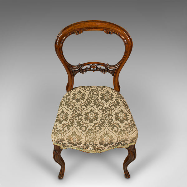 Set of 4 Antique Dining Chairs, English, Walnut, Balloon Back, Victorian, 1850