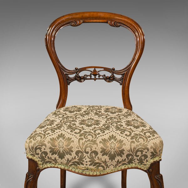 Set of 4 Antique Dining Chairs, English, Walnut, Balloon Back, Victorian, 1850