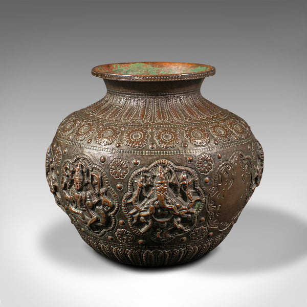 Antique Celebration Pot, Indian, Bronze, Diwali Vase, Ganesh, Lakshmi, Victorian