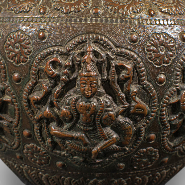 Antique Celebration Pot, Indian, Bronze, Diwali Vase, Ganesh, Lakshmi, Victorian