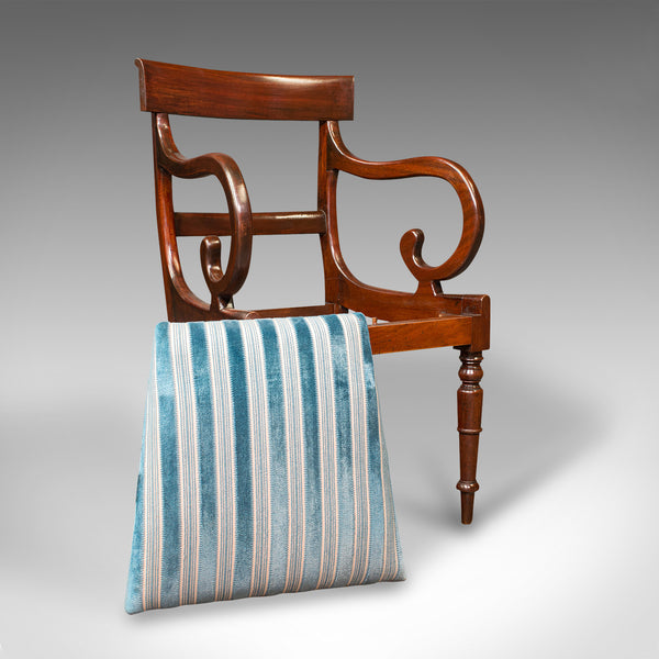 Antique Elbow Chair, English, Armchair, Desk, Scroll Arm, Regency, Circa 1820