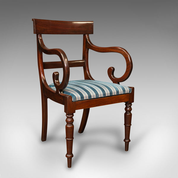 Antique Elbow Chair, English, Armchair, Desk, Scroll Arm, Regency, Circa 1820
