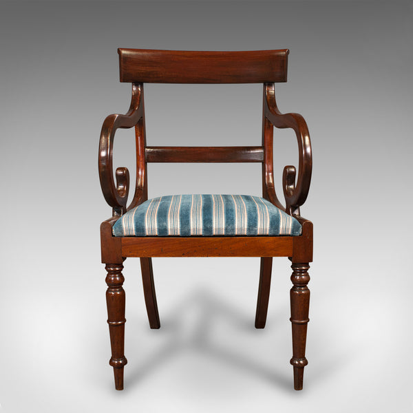 Antique Elbow Chair, English, Armchair, Desk, Scroll Arm, Regency, Circa 1820