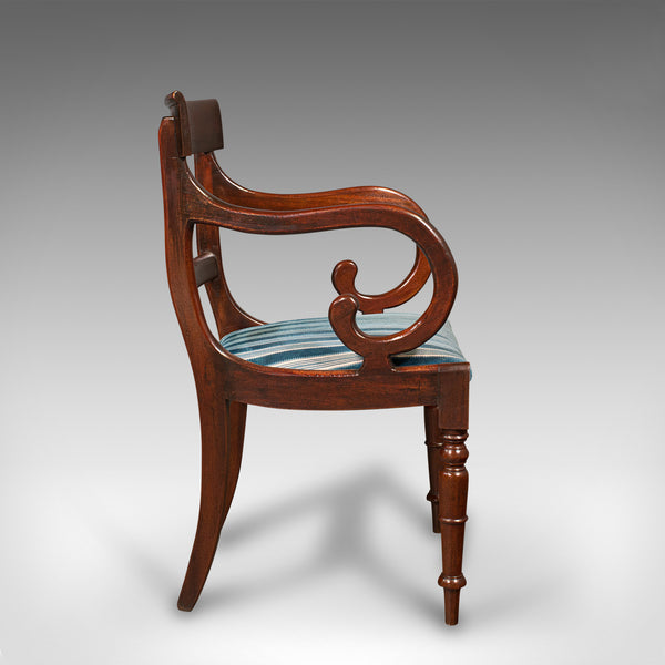 Antique Elbow Chair, English, Armchair, Desk, Scroll Arm, Regency, Circa 1820