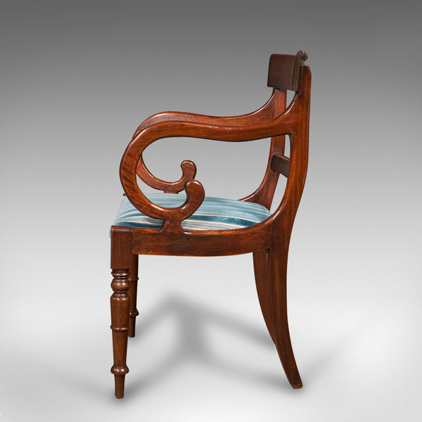 Antique Elbow Chair, English, Armchair, Desk, Scroll Arm, Regency, Circa 1820