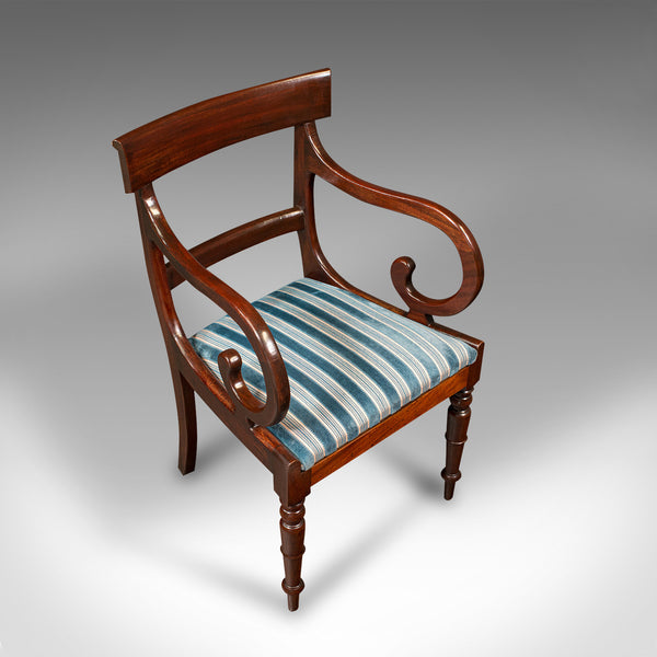 Antique Elbow Chair, English, Armchair, Desk, Scroll Arm, Regency, Circa 1820
