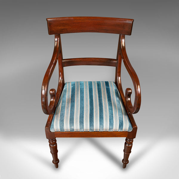 Antique Elbow Chair, English, Armchair, Desk, Scroll Arm, Regency, Circa 1820