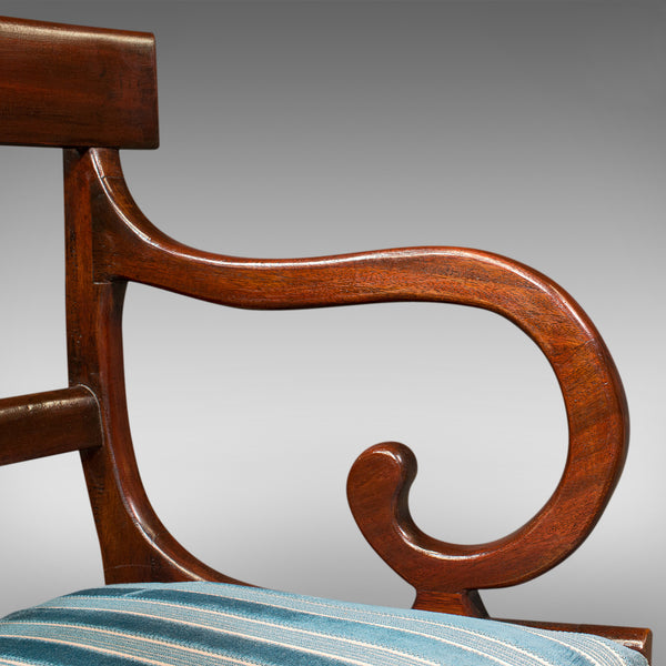 Antique Elbow Chair, English, Armchair, Desk, Scroll Arm, Regency, Circa 1820