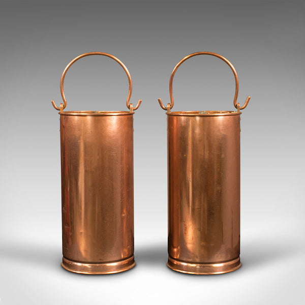 Pair Of Antique Hall Stick Stands, English, Copper, Umbrella Bucket, Victorian