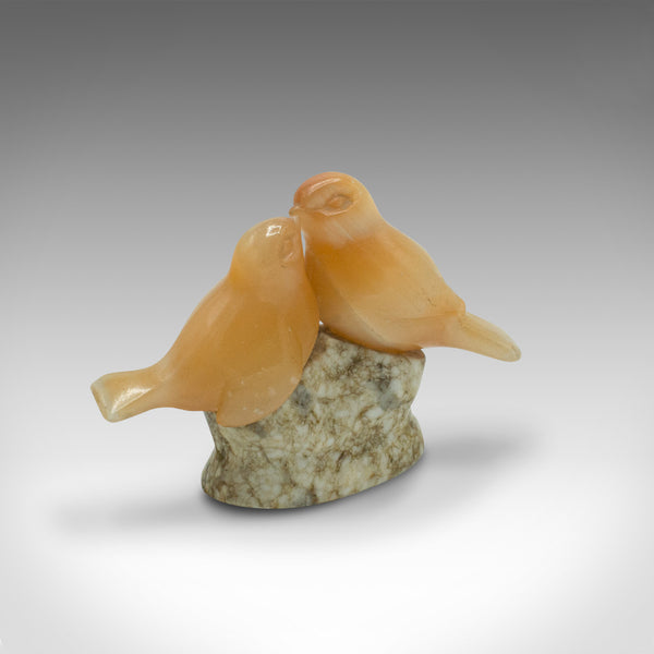 Small Vintage Lovebird Ornament, Japanese, Yellow Onyx, Figure, Art Deco, C.1940