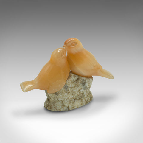 Small Vintage Lovebird Ornament, Japanese, Yellow Onyx, Figure, Art Deco, C.1940