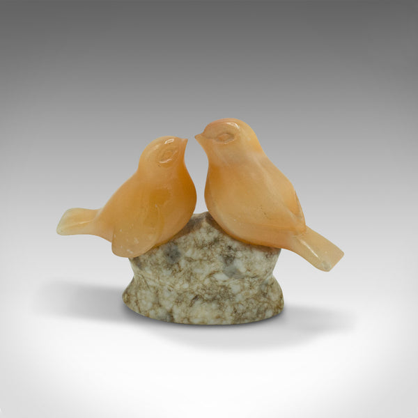 Small Vintage Lovebird Ornament, Japanese, Yellow Onyx, Figure, Art Deco, C.1940