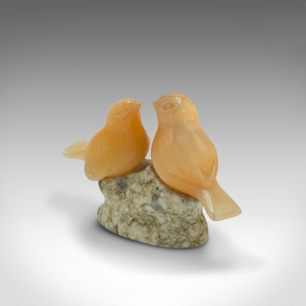 Small Vintage Lovebird Ornament, Japanese, Yellow Onyx, Figure, Art Deco, C.1940