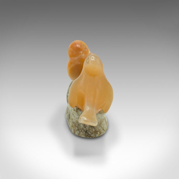 Small Vintage Lovebird Ornament, Japanese, Yellow Onyx, Figure, Art Deco, C.1940
