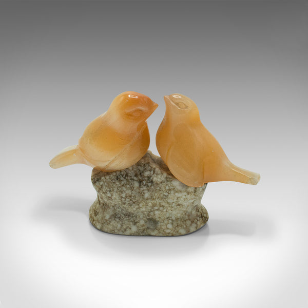 Small Vintage Lovebird Ornament, Japanese, Yellow Onyx, Figure, Art Deco, C.1940