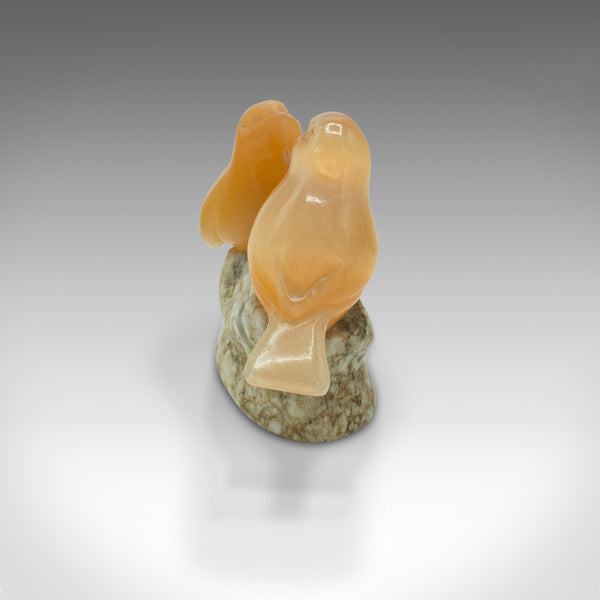 Small Vintage Lovebird Ornament, Japanese, Yellow Onyx, Figure, Art Deco, C.1940