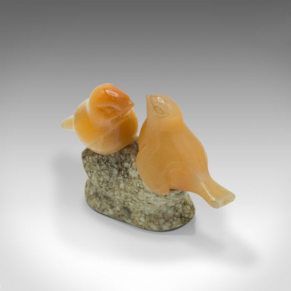 Small Vintage Lovebird Ornament, Japanese, Yellow Onyx, Figure, Art Deco, C.1940