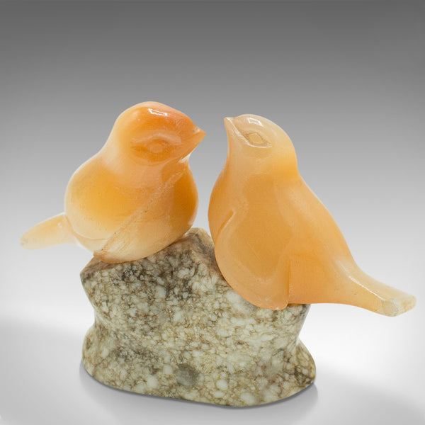 Small Vintage Lovebird Ornament, Japanese, Yellow Onyx, Figure, Art Deco, C.1940