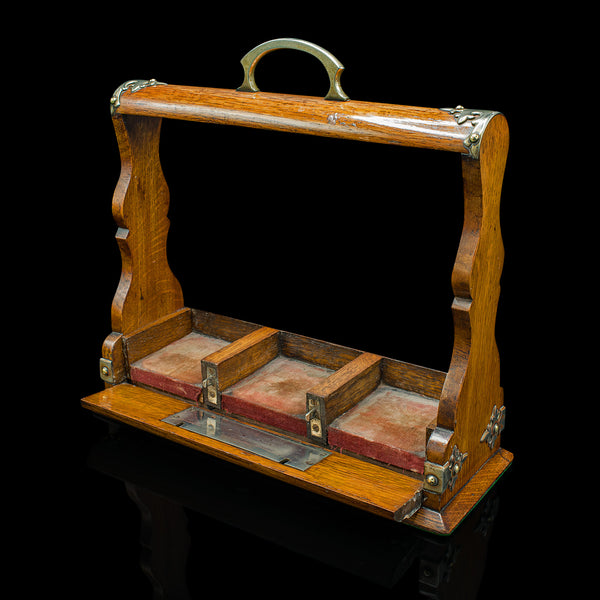 Antique Locking Tantalus, English, Oak, Glass, Decanter Case, Edwardian, C.1910