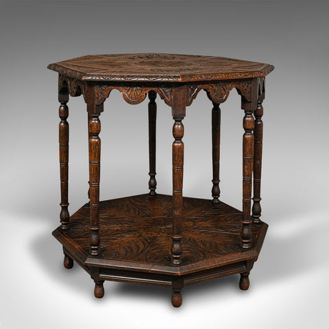 Antique Octagonal Table, Scottish, Oak, Occasional, Aesthetic Period, Victorian