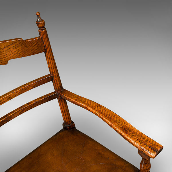 Set Of 8 Antique Dining Chairs, English, Oak, Carver, Seat, Edwardian, C.1910
