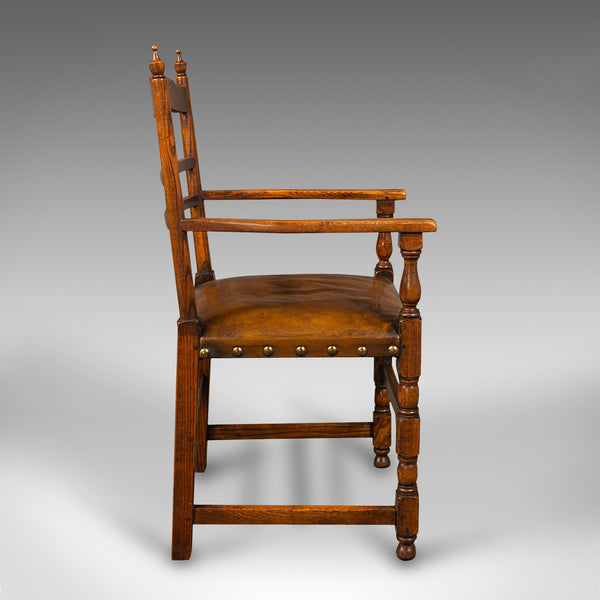 Set Of 8 Antique Dining Chairs, English, Oak, Carver, Seat, Edwardian, C.1910