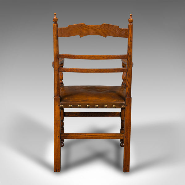 Set Of 8 Antique Dining Chairs, English, Oak, Carver, Seat, Edwardian, C.1910