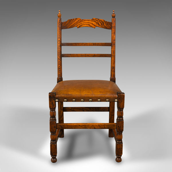 Set Of 8 Antique Dining Chairs, English, Oak, Carver, Seat, Edwardian, C.1910