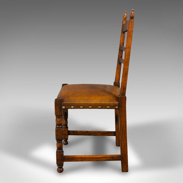 Set Of 8 Antique Dining Chairs, English, Oak, Carver, Seat, Edwardian, C.1910