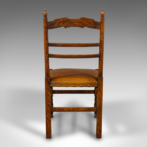 Set Of 8 Antique Dining Chairs, English, Oak, Carver, Seat, Edwardian, C.1910