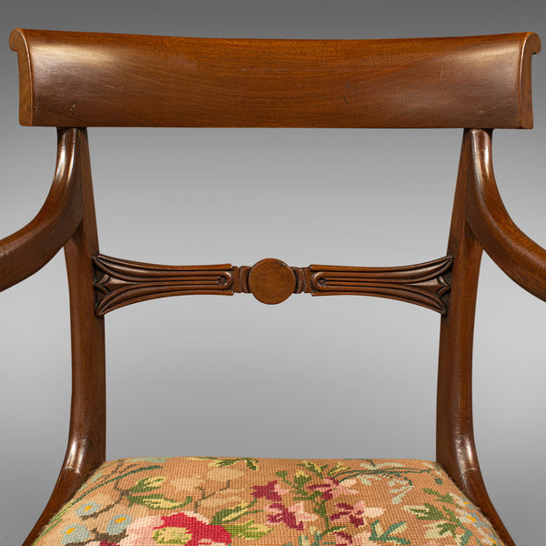 Antique Scroll Arm Chair, English, Armchair, Desk, Needlepoint, Regency, C.1830