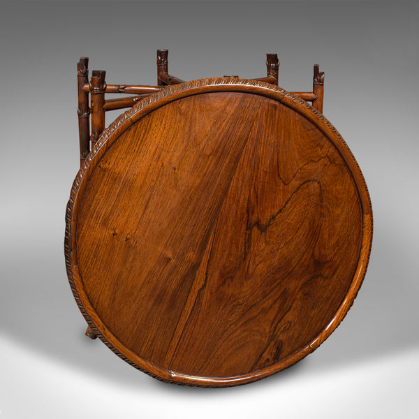 Antique Carved Campaign Table, Anglo Indian, Folding, Colonial, Victorian, 1880