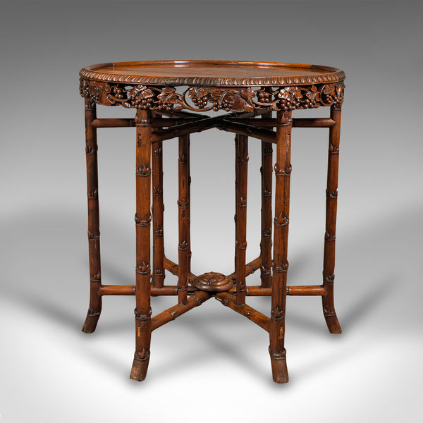 Antique Carved Campaign Table, Anglo Indian, Folding, Colonial, Victorian, 1880
