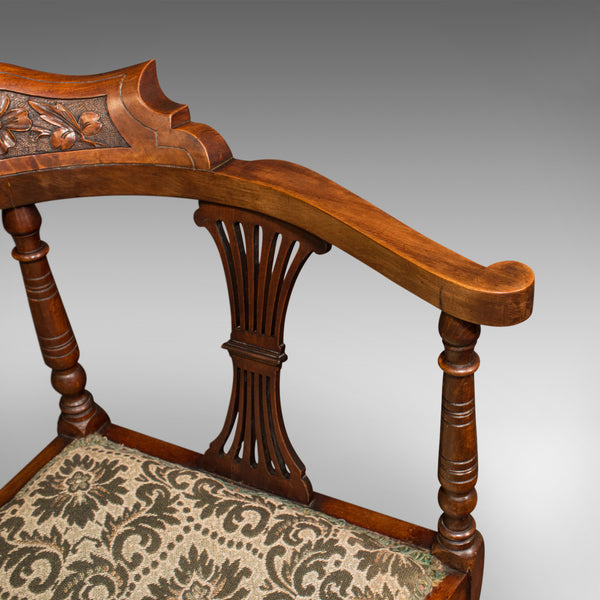 Antique Corner Arm Chair, English, Walnut, Dressing Seat, Art Nouveau, Victorian
