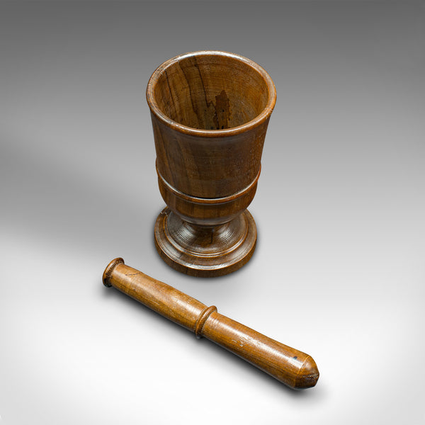 Antique Turned Mortar and Pestle, English, Yew, Decorative Treen, Victorian
