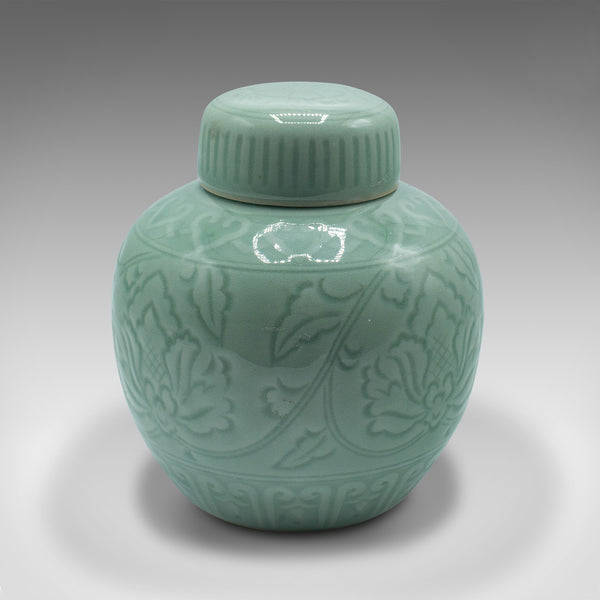 Pair Of Antique Decorative Spice Jars, Chinese, Celadon, Ceramic Pot, Victorian