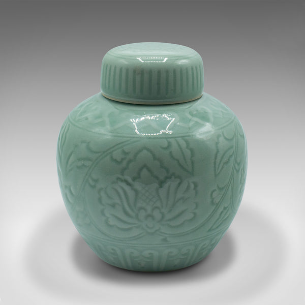 Pair Of Antique Decorative Spice Jars, Chinese, Celadon, Ceramic Pot, Victorian