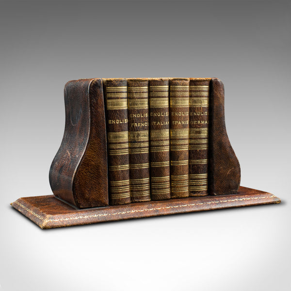 Miniature Vintage Language Library, English, Leather, Book Stand, Dictionary