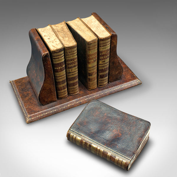 Miniature Vintage Language Library, English, Leather, Book Stand, Dictionary