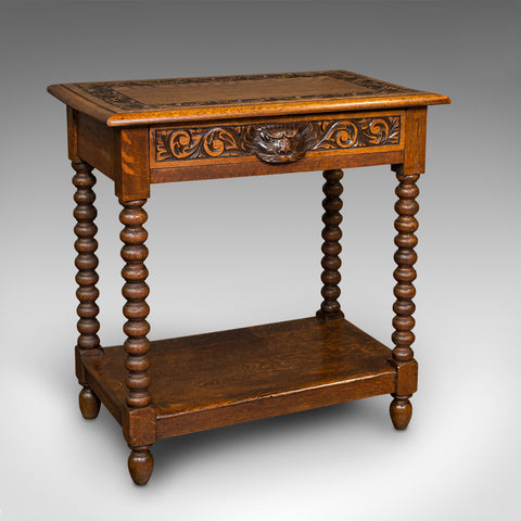 Small Antique Side Table, English, Oak, Wine, Lamp, Gothic Revival, Victorian
