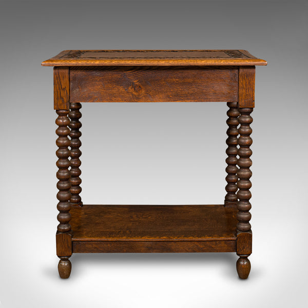 Small Antique Side Table, English, Oak, Wine, Lamp, Gothic Revival, Victorian