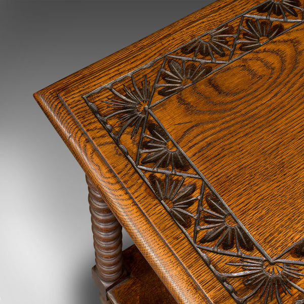 Small Antique Side Table, English, Oak, Wine, Lamp, Gothic Revival, Victorian