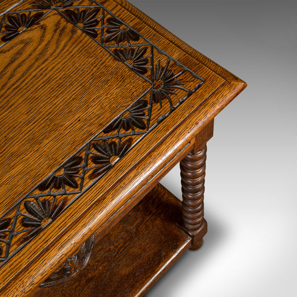 Small Antique Side Table, English, Oak, Wine, Lamp, Gothic Revival, Victorian