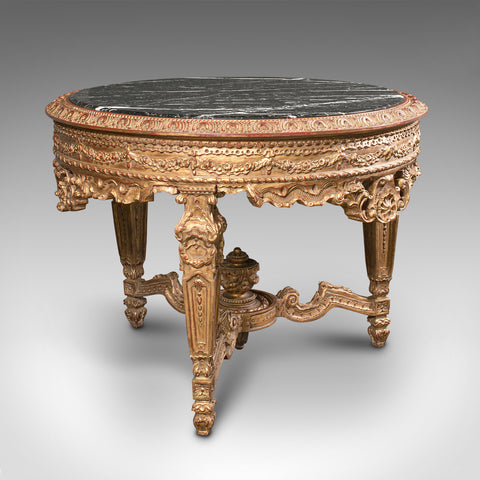 Large Vintage Circular Table, Continental, Marble, Centrepiece, Rococo Revival