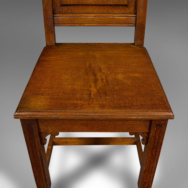 Pair Of Antique Hall Chairs, English Oak, Dining Seat, Ecclesiastical, Victorian