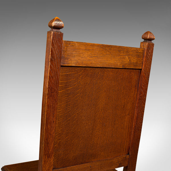 Pair Of Antique Hall Chairs, English Oak, Dining Seat, Ecclesiastical, Victorian