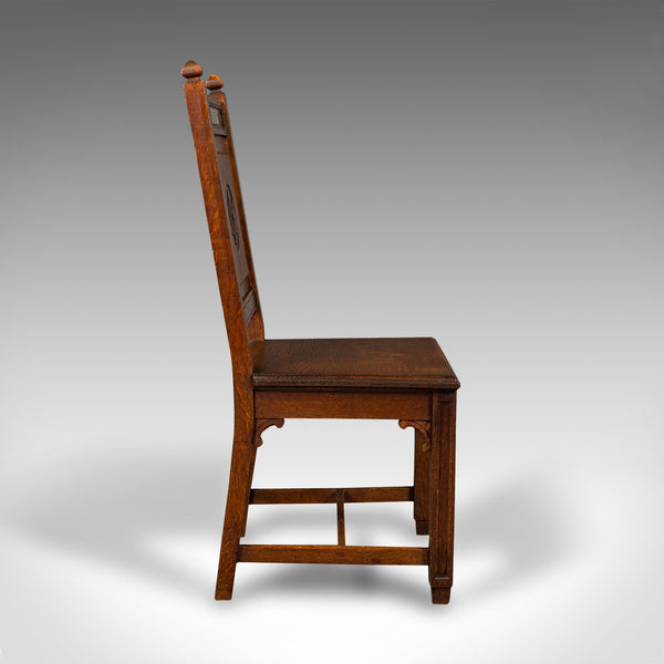 Pair Of Antique Hall Chairs, English Oak, Dining Seat, Ecclesiastical, Victorian