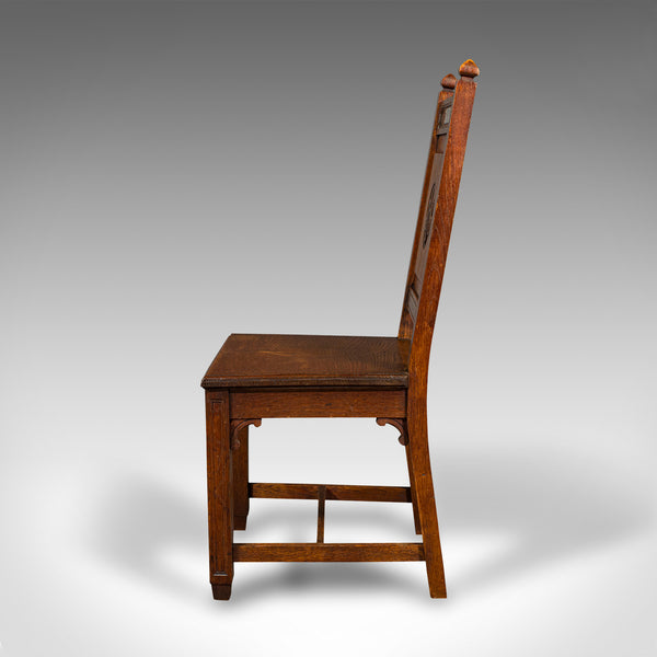 Pair Of Antique Hall Chairs, English Oak, Dining Seat, Ecclesiastical, Victorian